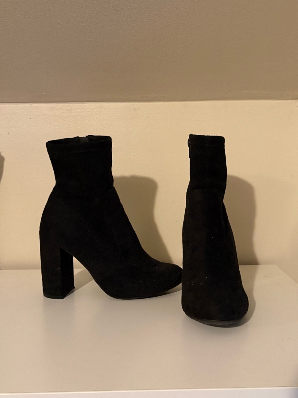 Classic Black Suede Block Heel Ankle Booties - Women